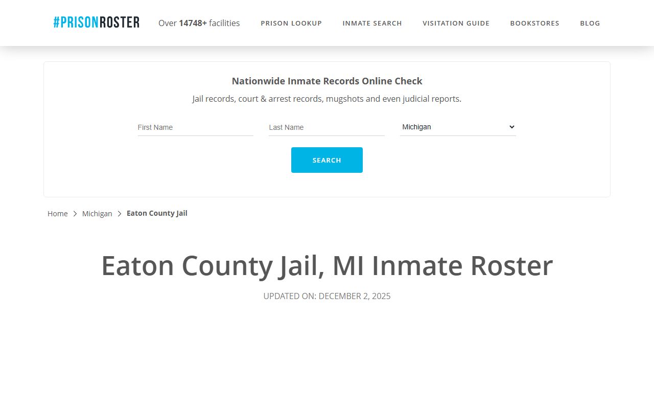 Eaton County Corrections Division website for Eaton County inmate population records