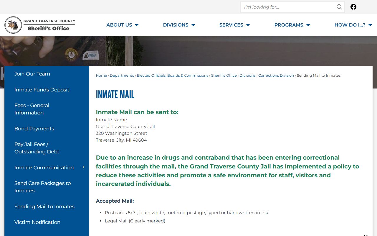 Grand Traverse County inmate population corrections division website