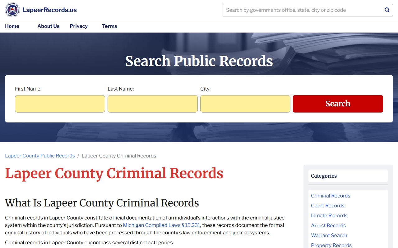 Lapeer County inmate population criminal records search