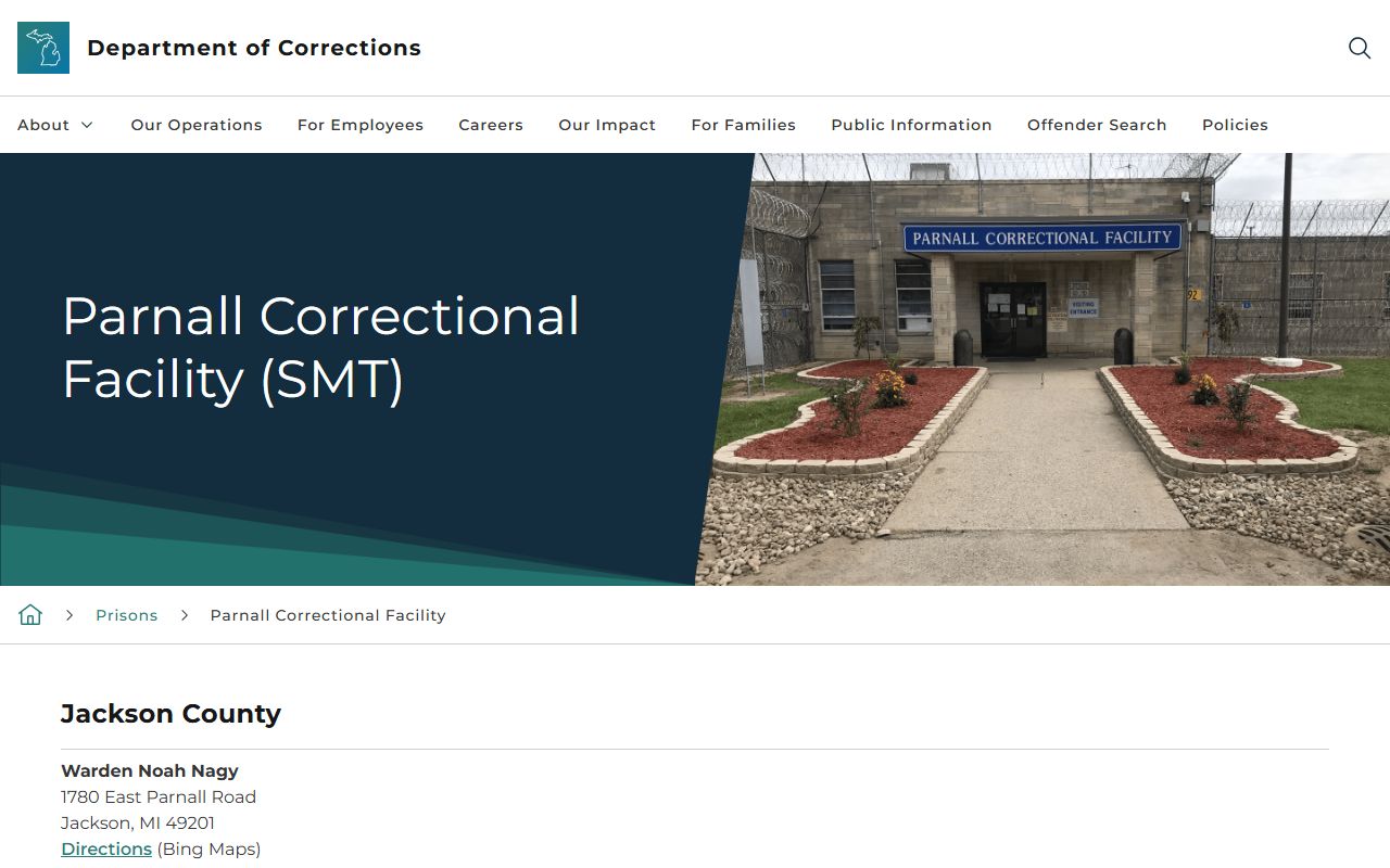 Michigan MDOC example prison facility page for inmate population reference