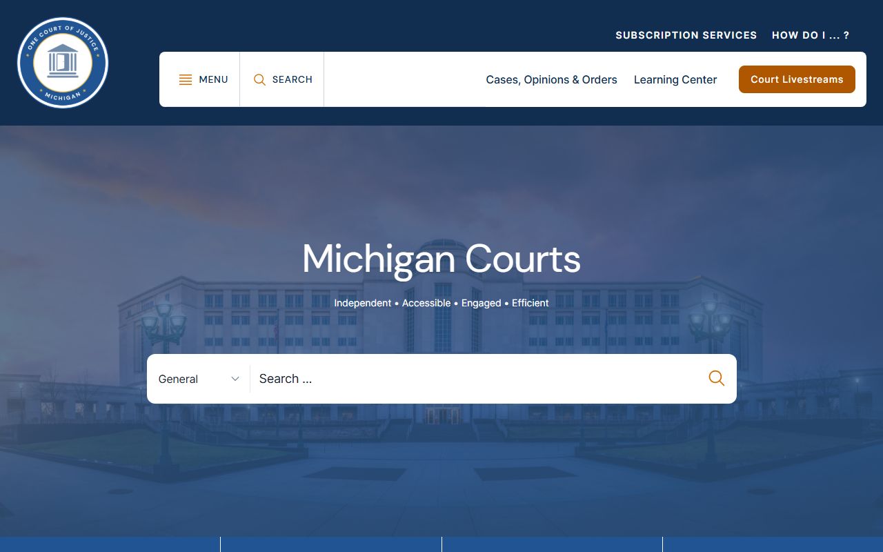 Michigan Courts homepage for case records related to inmate population